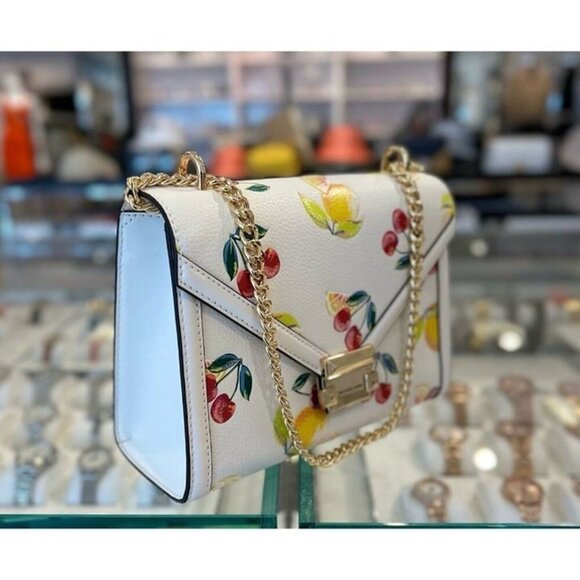 Michael Kors shoulder bag whitney medium fruit print MK purse Optic White - Picture 2 of 11